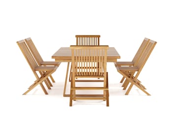 Menorca Stor Spisegruppe Utendørs – Rektangulært bord i tre med 6 spisestoler - Teak / Natur - Hagemøbler - Hagegruppe - Spisegrupper hage
