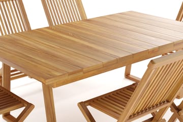 Menorca Stor Spisegruppe Utendørs – Rektangulært bord i tre med 6 spisestoler - Teak / Natur - Hagemøbler - Hagegruppe - Spisegrupper hage