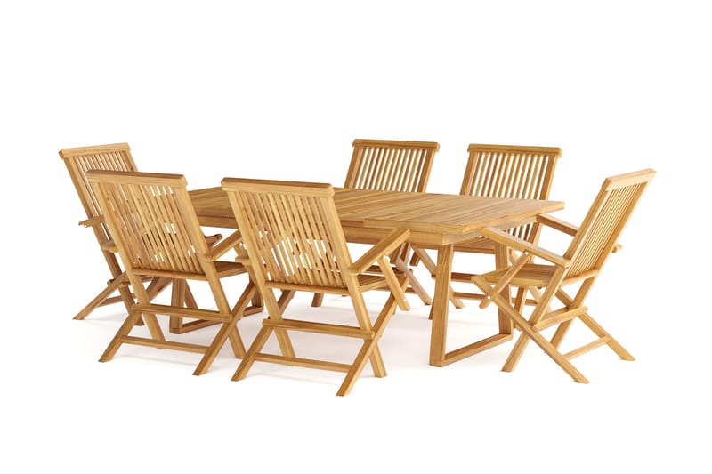 Menorca Stor Spisegruppe Utendørs – Rektangulært spisebord i tre med 6 armstoler - Teak / Natur - Hagemøbler - Hagegruppe - Spisegrupper hage