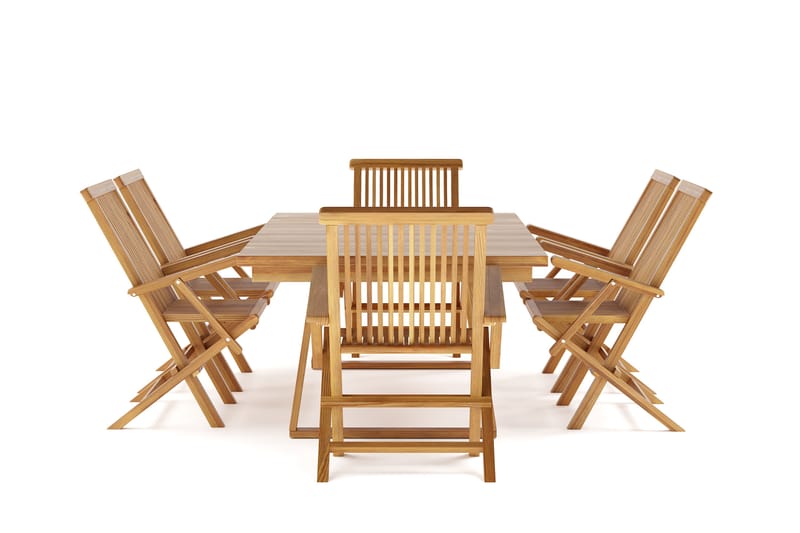 Menorca Stor Spisegruppe Utendørs – Rektangulært spisebord i tre med 6 armstoler - Teak / Natur - Hagemøbler - Hagegruppe - Spisegrupper hage
