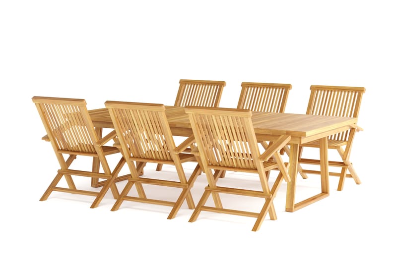 Menorca Stor Spisegruppe Utendørs – Rektangulært utebord med 6 armstoler i tre - Teak / Natur - Hagemøbler - Hagegruppe - Spisegrupper hage