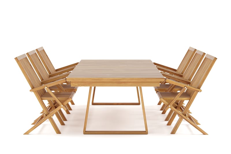 Menorca Stor Spisegruppe Utendørs – Rektangulært utebord med 6 armstoler i tre - Teak / Natur - Hagemøbler - Hagegruppe - Spisegrupper hage