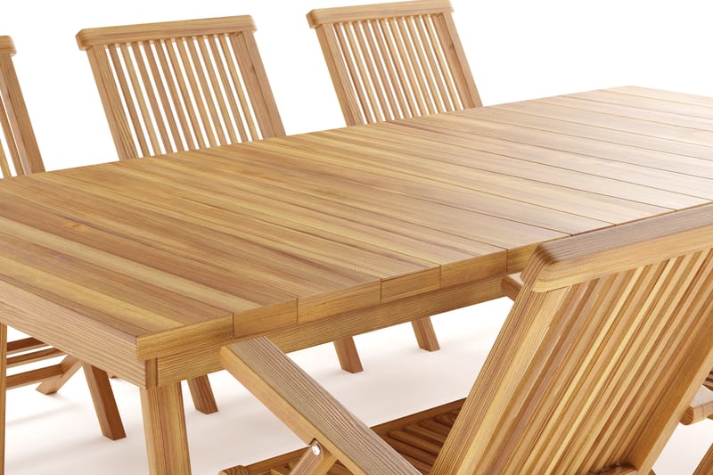 Menorca Stor Spisegruppe Utendørs – Rektangulært utebord med 6 armstoler i tre - Teak / Natur - Hagemøbler - Hagegruppe - Spisegrupper hage