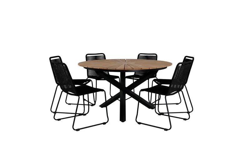 Mexico Spisegruppe Rund 140cm+6 Lindos Stablebare Stoler, Svart