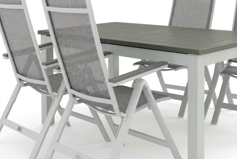 Monaco utendørs spisegruppe, uttrekkbar 150–250x90 med 4 Monaco Light regulerbare stoler - Hvit/Grå - Hagemøbler - Hagegruppe - Spisegrupper hage