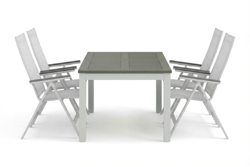 Monaco utendørs spisegruppe, uttrekkbar 150–250x90 med 4 Monaco Light regulerbare stoler - Hvit/Grå - Hagemøbler - Hagegruppe - Spisegrupper hage