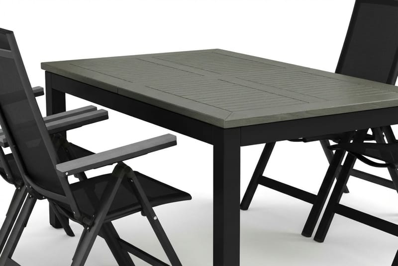 Monaco utendørs spisegruppe, uttrekkbar 150-250x90 med 4 Monaco Light regulerbare stoler - Svart/Grå - Hagemøbler - Hagegruppe - Spisegrupper hage