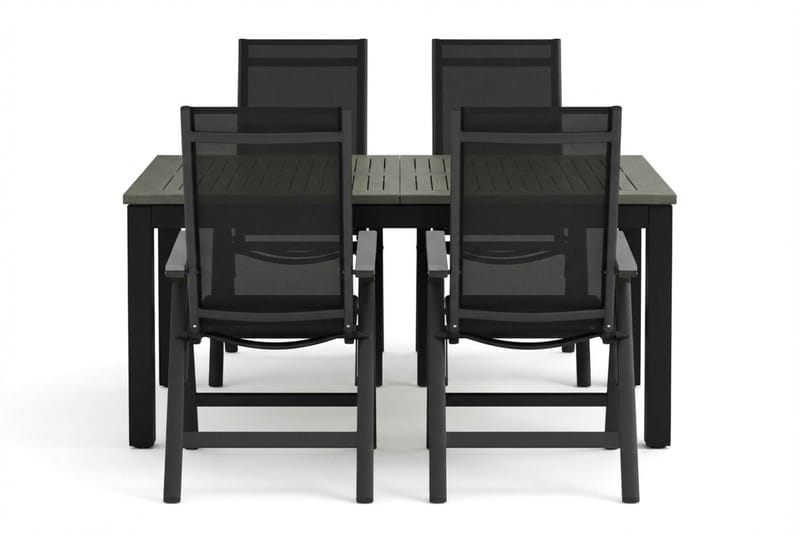 Monaco utendørs spisegruppe, uttrekkbar 150-250x90 med 4 Monaco Light regulerbare stoler - Svart/Grå - Hagemøbler - Hagegruppe - Spisegrupper hage