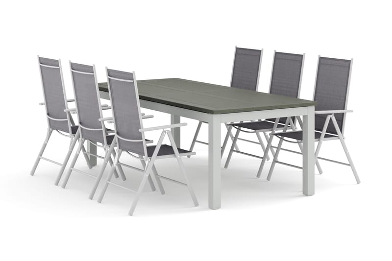 Monaco utendørs spisegruppe, uttrekkbar 210/310x90 med 6 Maggie regulerbare stoler, Hvit/Grå
