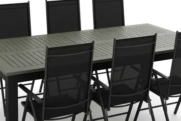 Monaco utendørs spisegruppe, uttrekkbar 210/310x90 med 6 Maggie regulerbare stoler - Svart/Grå - Hagemøbler - Hagegruppe - Spisegrupper hage