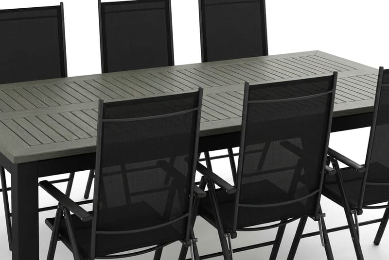 Monaco utendørs spisegruppe, uttrekkbar 210/310x90 med 6 Maggie regulerbare stoler - Svart/Grå - Hagemøbler - Hagegruppe - Spisegrupper hage
