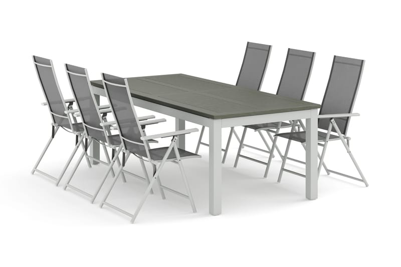 Monaco utendørs spisegruppe, uttrekkbar 210/310x90 med 6 Sanna regulerbare stoler, Hvit/Grå