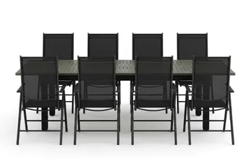 Monaco utendørs spisegruppe, uttrekkbar 210/310x90 med 8 Maggie regulerbare stoler - Svart/Grå - Hagemøbler - Hagegruppe - Spisegrupper hage