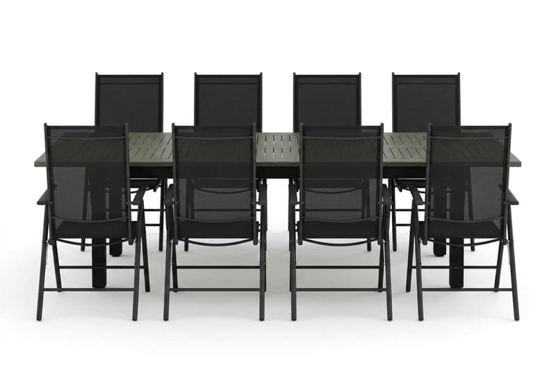 Monaco utendørs spisegruppe, uttrekkbar 210/310x90 med 8 Maggie regulerbare stoler - Svart/Grå - Hagemøbler - Hagegruppe - Spisegrupper hage