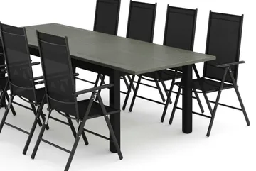 Monaco utendørs spisegruppe, uttrekkbar 210/310x90 med 8 Maggie regulerbare stoler - Svart/Grå - Hagemøbler - Hagegruppe - Spisegrupper hage