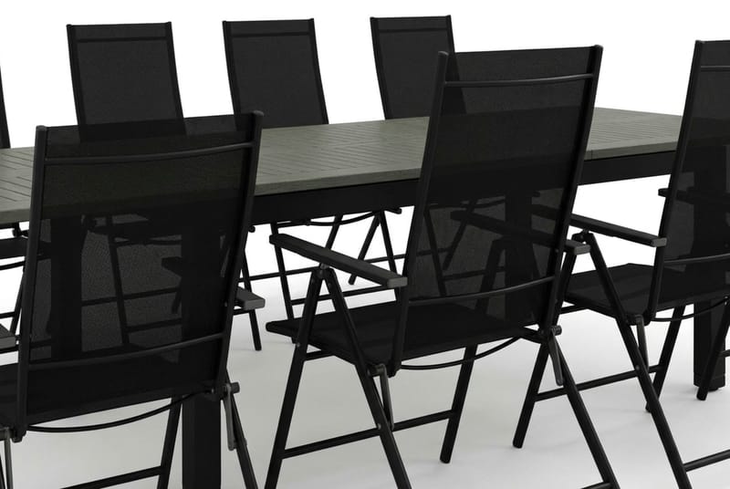 Monaco utendørs spisegruppe, uttrekkbar 210/310x90 med 8 Sanna regulerbare stoler - Svart/Grå - Hagemøbler - Hagegruppe - Spisegrupper hage
