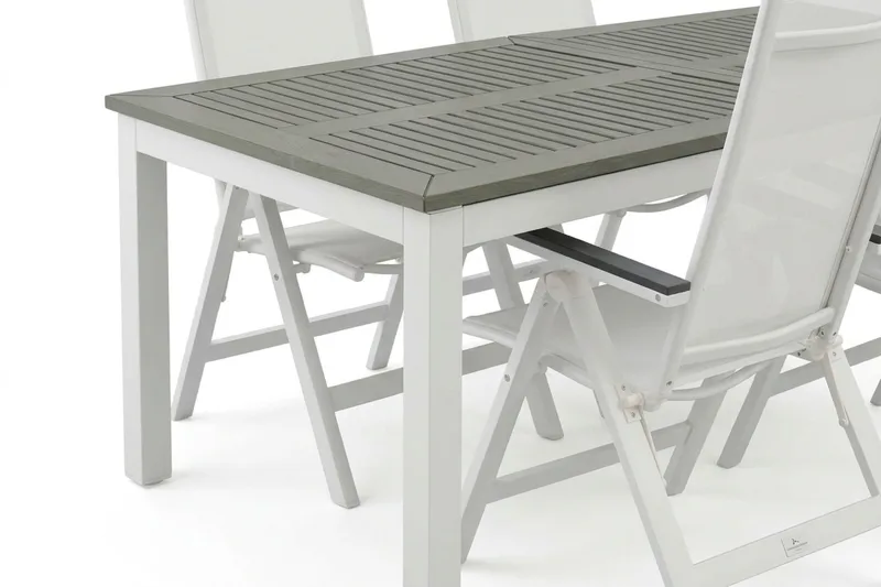 Monaco utendørs spisegruppe uttrekkbar 210/310x90 med 6 Monaco Light posisjonsstoler - Hvit/Grå - Hagemøbler - Hagegruppe - Spisegrupper hage