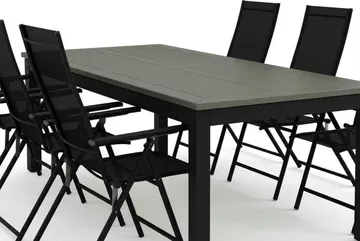 Monaco utendørs spisegruppe uttrekkbar 210/310x90 med 6 Sanna regulerbare stoler - Svart/Grå - Hagemøbler - Hagegruppe - Spisegrupper hage