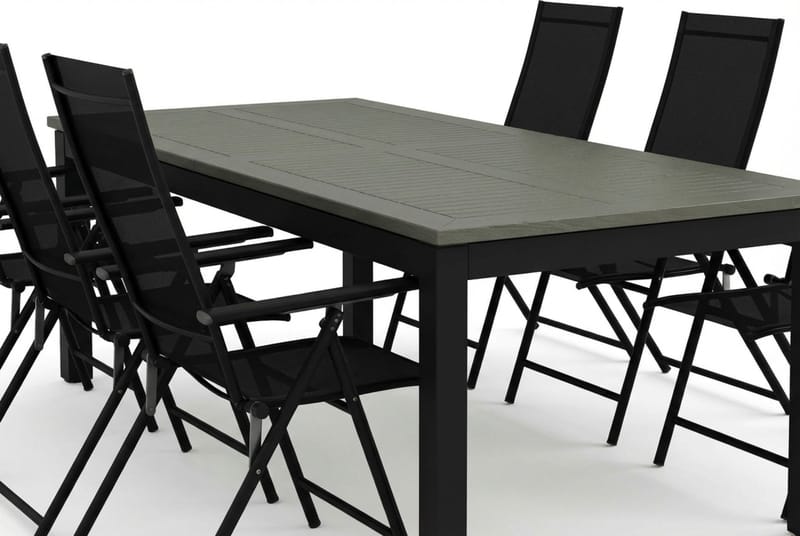 Monaco utendørs spisegruppe uttrekkbar 210/310x90 med 6 Sanna regulerbare stoler - Svart/Grå - Hagemøbler - Hagegruppe - Spisegrupper hage