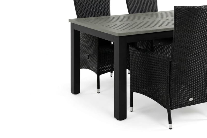 Monaco uttrekkbar utendørs spisegruppe inkl. ileggsplate 150–250 cm med 4 Jenny regulerbar spisestol - Svart/Grå - Hagemøbler - Hagegruppe - Spisegrupper hage