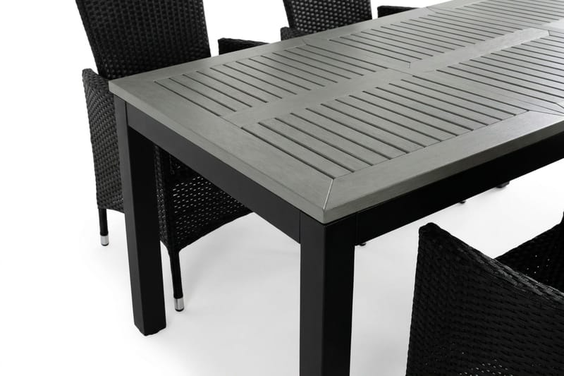 Monaco uttrekkbar utendørs spisegruppe inkl. ileggsplate 150–250 cm med 6 Jenny regulerbar spisestol - Svart/Grå - Hagemøbler - Hagegruppe - Spisegrupper hage