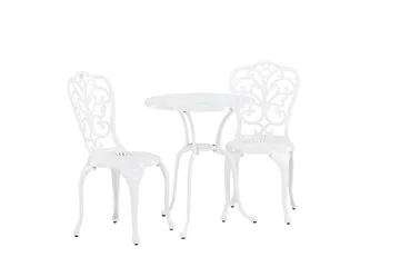 Nandin Spisegruppe + 2 stoler - Hvit - Hagemøbler - Hagegruppe - Cafesett