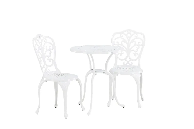 Nandin Spisegruppe + 2 stoler - Hvit - Hagemøbler - Hagegruppe - Cafesett