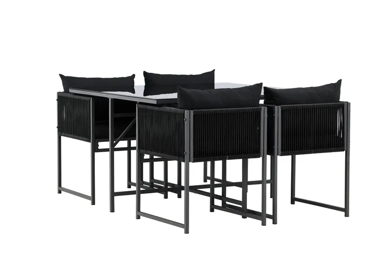 Noto Spisegruppe Utendørs 4-seter - Svart - Hagemøbler - Hagegruppe - Spisegrupper hage