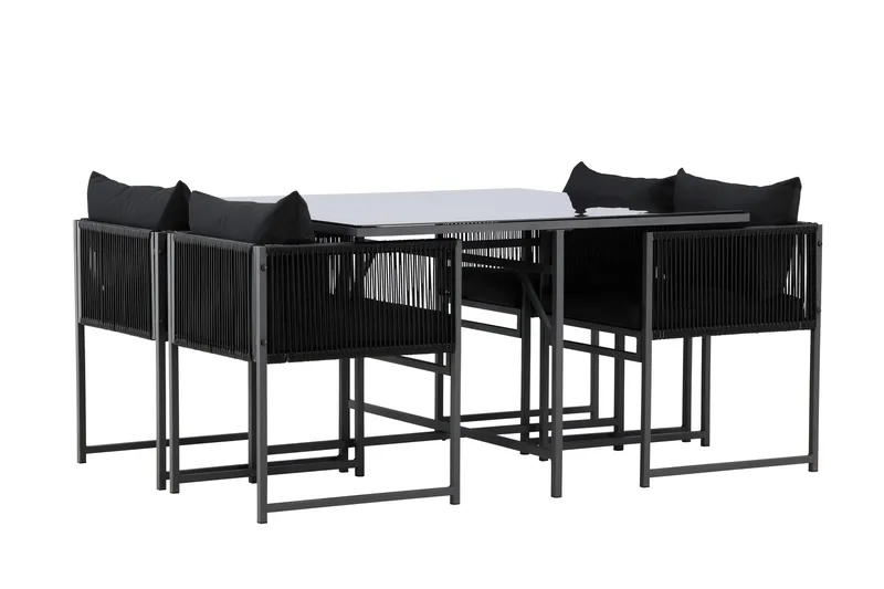 Noto Spisegruppe Utendørs 4-seter - Svart - Hagemøbler - Hagegruppe - Spisegrupper hage