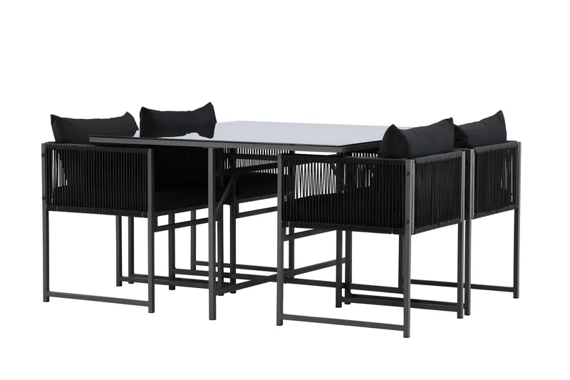 Noto Spisegruppe Utendørs 4-seter - Svart - Hagemøbler - Hagegruppe - Spisegrupper hage