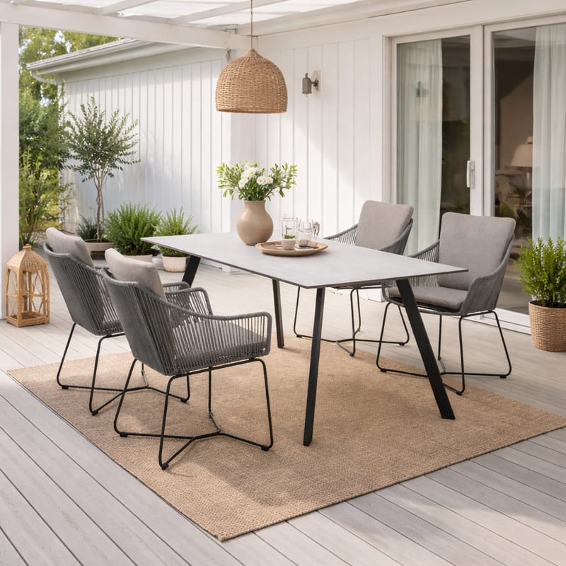 OPAL Spisegruppe 160 & 4 lenestoler - Grå - Hagemøbler - Hagegruppe - Spisegrupper hage
