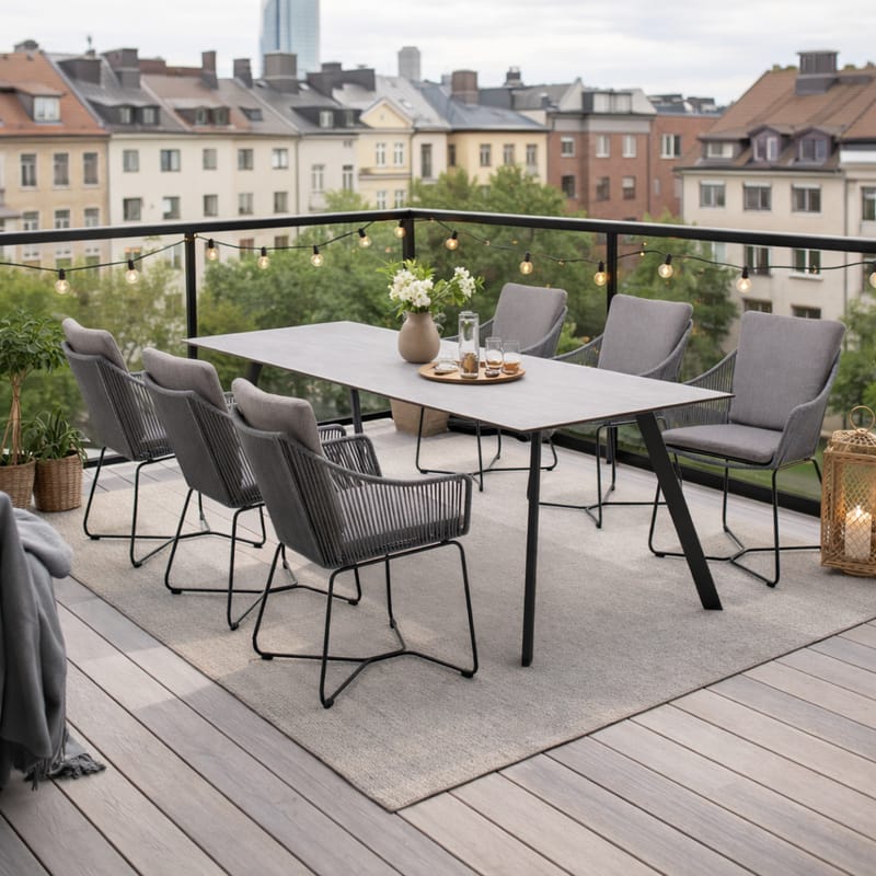 OPAL Spisegruppe 220 & 6 lenestoler - Grå - Hagemøbler - Hagegruppe - Spisegrupper hage