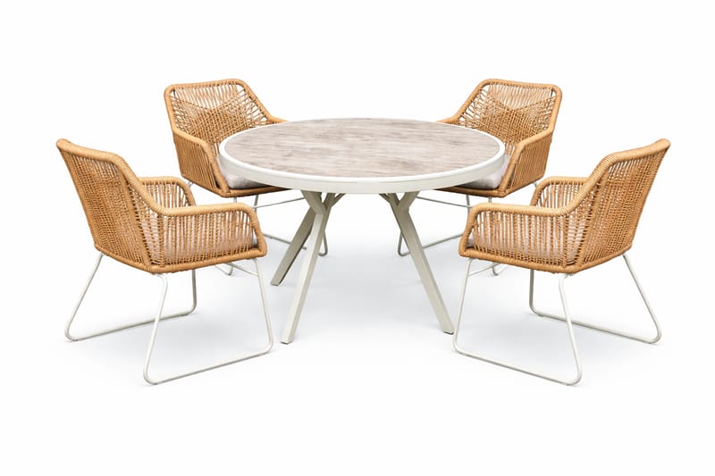 Palermo Rund Spisegruppe 130 med 4 Seville lenestoler, Grå/Beige