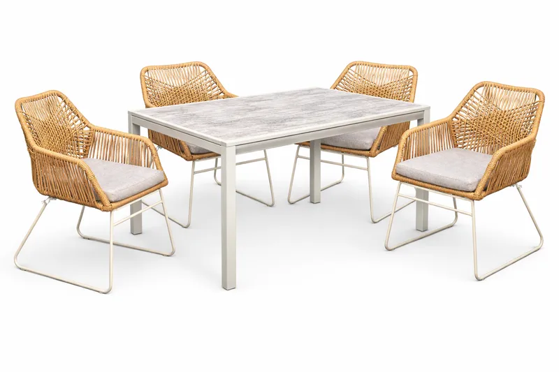 Palermo Spisegruppe Utendørs 200 med 4 Seville lenestoler, Grå/Beige