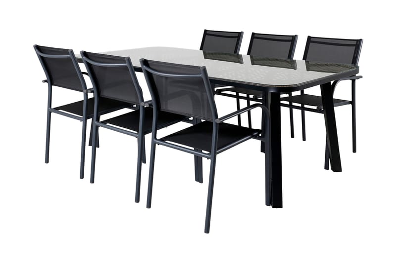 Paola Spisegruppe 200cm + 6 Santorini Karmstoler Svart/natur - Venture Home - Hagemøbler - Hagegruppe - Spisegrupper hage