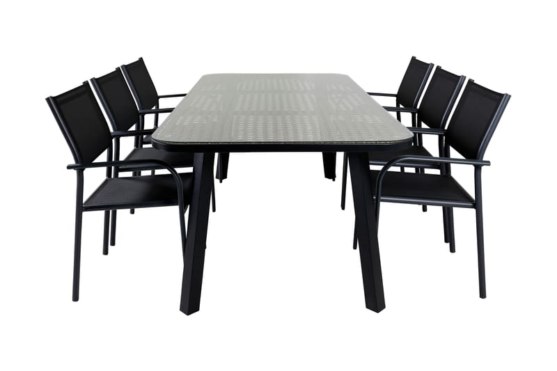Paola Spisegruppe 200cm + 6 Santorini Karmstoler Svart/natur - Venture Home - Hagemøbler - Hagegruppe - Spisegrupper hage
