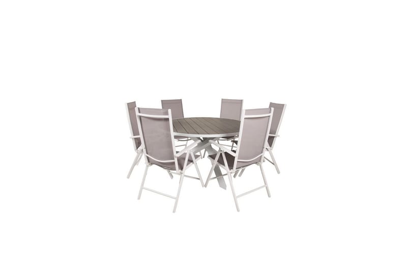 Parma Spisegruppe Rund Ø140cm + 6 Break Posisjonsstoler Hvit - Venture Home - Hagemøbler - Hagegruppe - Spisegrupper hage