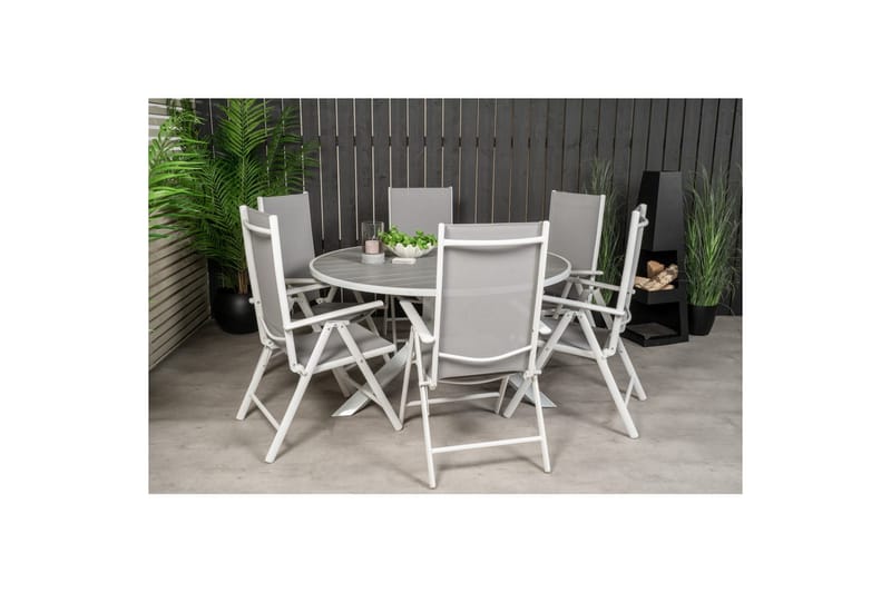Parma Spisegruppe Rund Ø140cm + 6 Break Posisjonsstoler Hvit - Venture Home - Hagemøbler - Hagegruppe - Spisegrupper hage