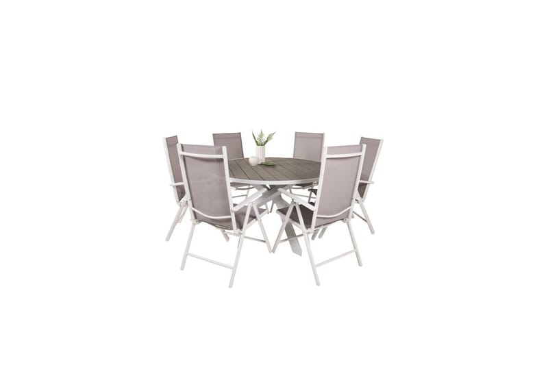 Parma Spisegruppe Rund Ø140cm + 6 Break Posisjonsstoler Hvit - Venture Home - Hagemøbler - Hagegruppe - Spisegrupper hage