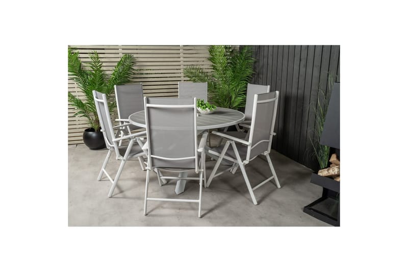 Parma Spisegruppe Rund Ø140cm + 6 Break Posisjonsstoler Hvit - Venture Home - Hagemøbler - Hagegruppe - Spisegrupper hage