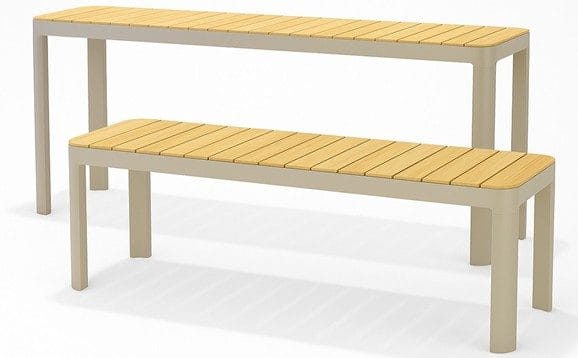 Portals Balkongsett bord + benk 140 cm, Beige/Tre