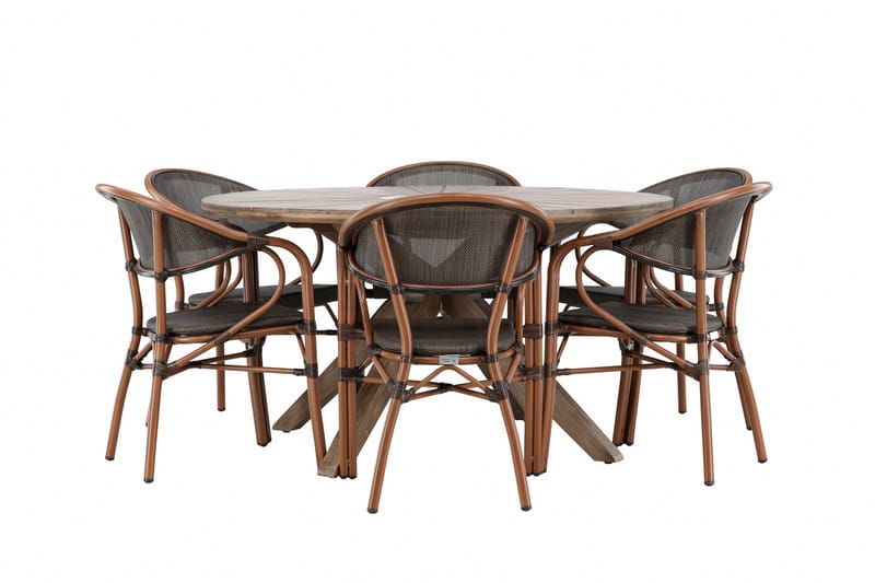 Rosario Matgruppe 140 cm Rund med 6 Vila Real Stoler - Brun - Hagemøbler - Hagegruppe - Spisegrupper hage