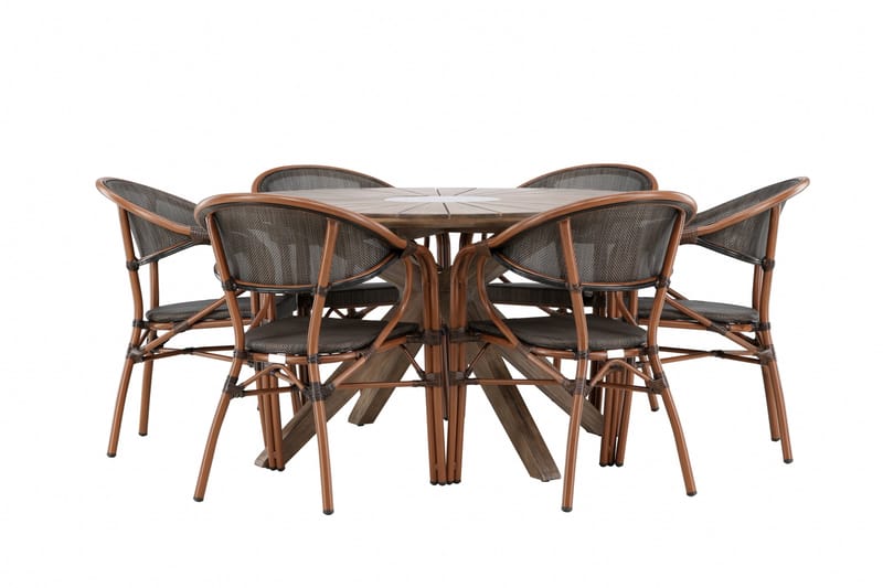 Rosario Matgruppe 140 cm Rund med 6 Vila Real Stoler - Brun - Hagemøbler - Hagegruppe - Spisegrupper hage