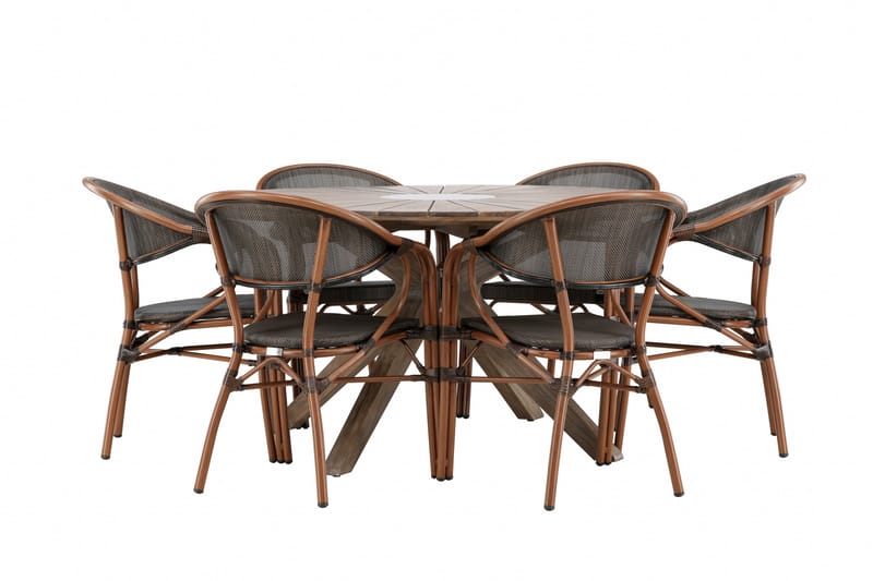 Rosario Matgruppe 140 cm Rund med 6 Vila Real Stoler - Brun - Hagemøbler - Hagegruppe - Spisegrupper hage