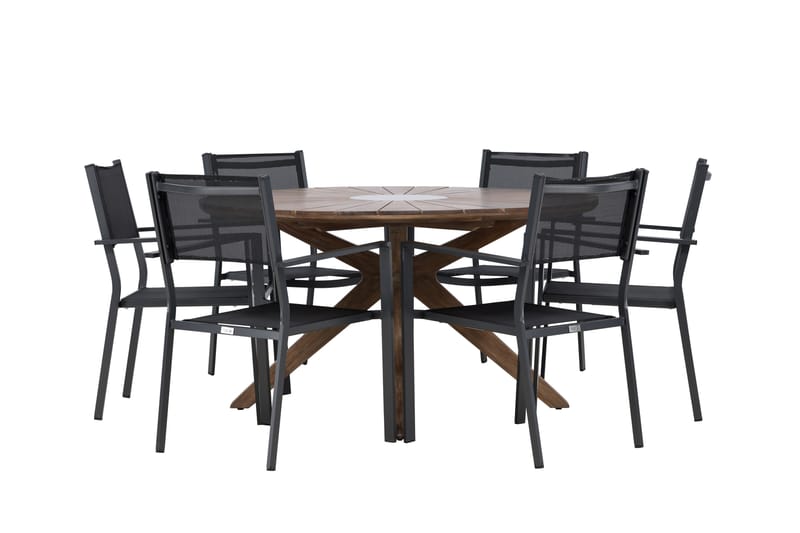 Rosario Spisegruppe 140 cm Rund med 6 Copacabana Stoler - Brun - Hagemøbler - Hagegruppe - Spisegrupper hage