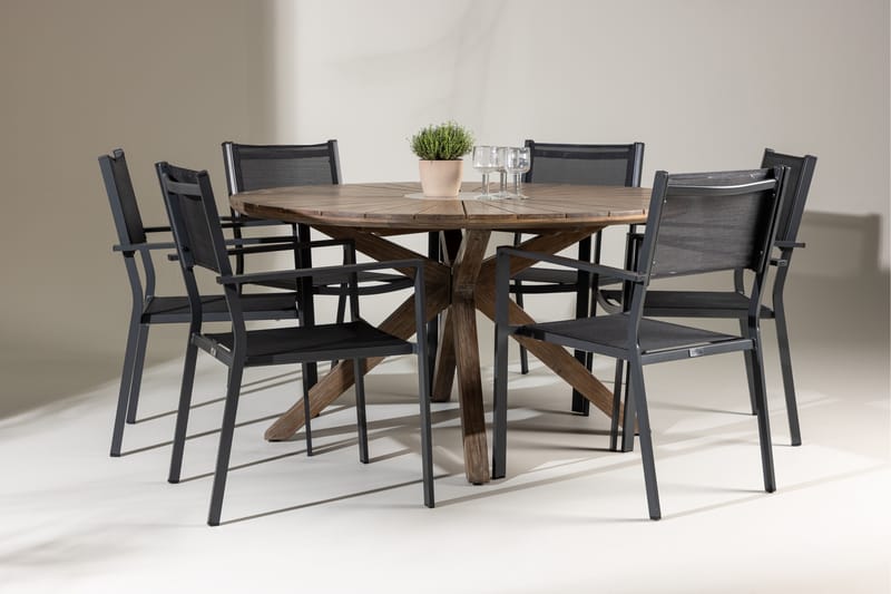Rosario Spisegruppe 140 cm Rund med 6 Copacabana Stoler - Brun - Hagemøbler - Hagegruppe - Spisegrupper hage