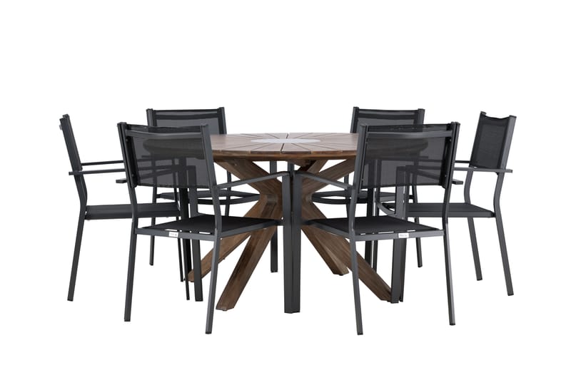 Rosario Spisegruppe 140 cm Rund med 6 Copacabana Stoler - Brun - Hagemøbler - Hagegruppe - Spisegrupper hage