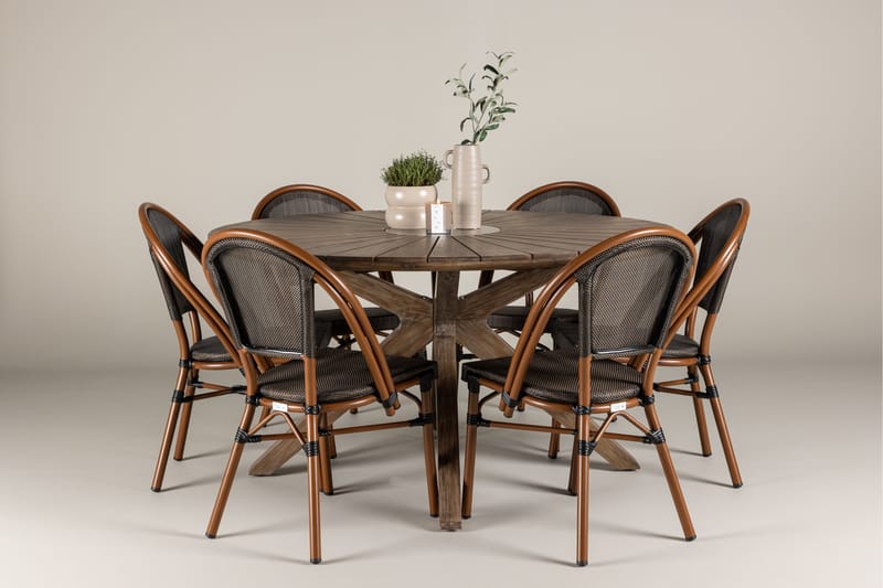 Rosario Spisegruppe 140 cm Rund med 6 Guarda Stoler - Brun - Hagemøbler - Hagegruppe - Spisegrupper hage