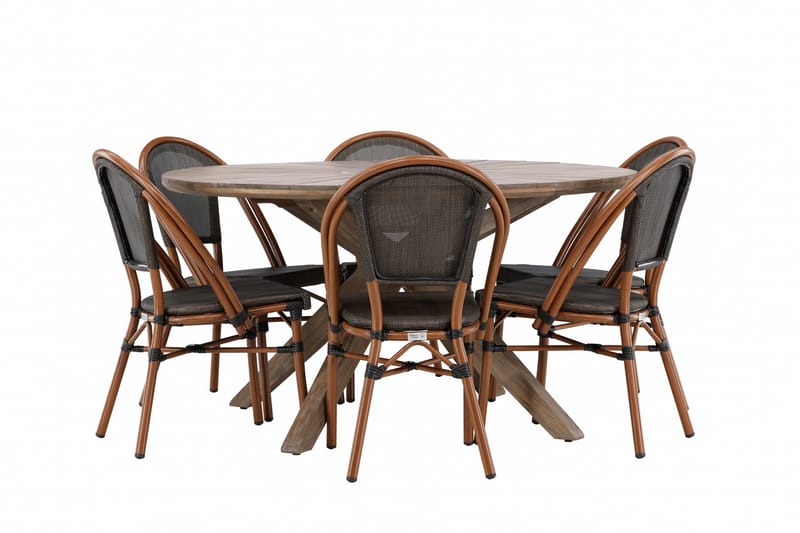 Rosario Spisegruppe 140 cm Rund med 6 Guarda Stoler - Brun - Hagemøbler - Hagegruppe - Spisegrupper hage