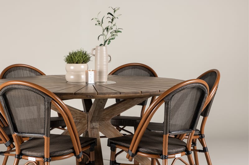 Rosario Spisegruppe 140 cm Rund med 6 Guarda Stoler - Brun - Hagemøbler - Hagegruppe - Spisegrupper hage